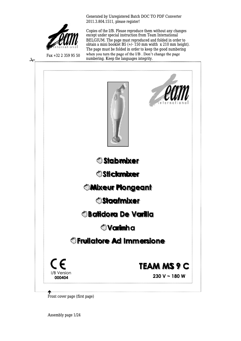 Page 1 de la notice Manuel utilisateur Team MS 9