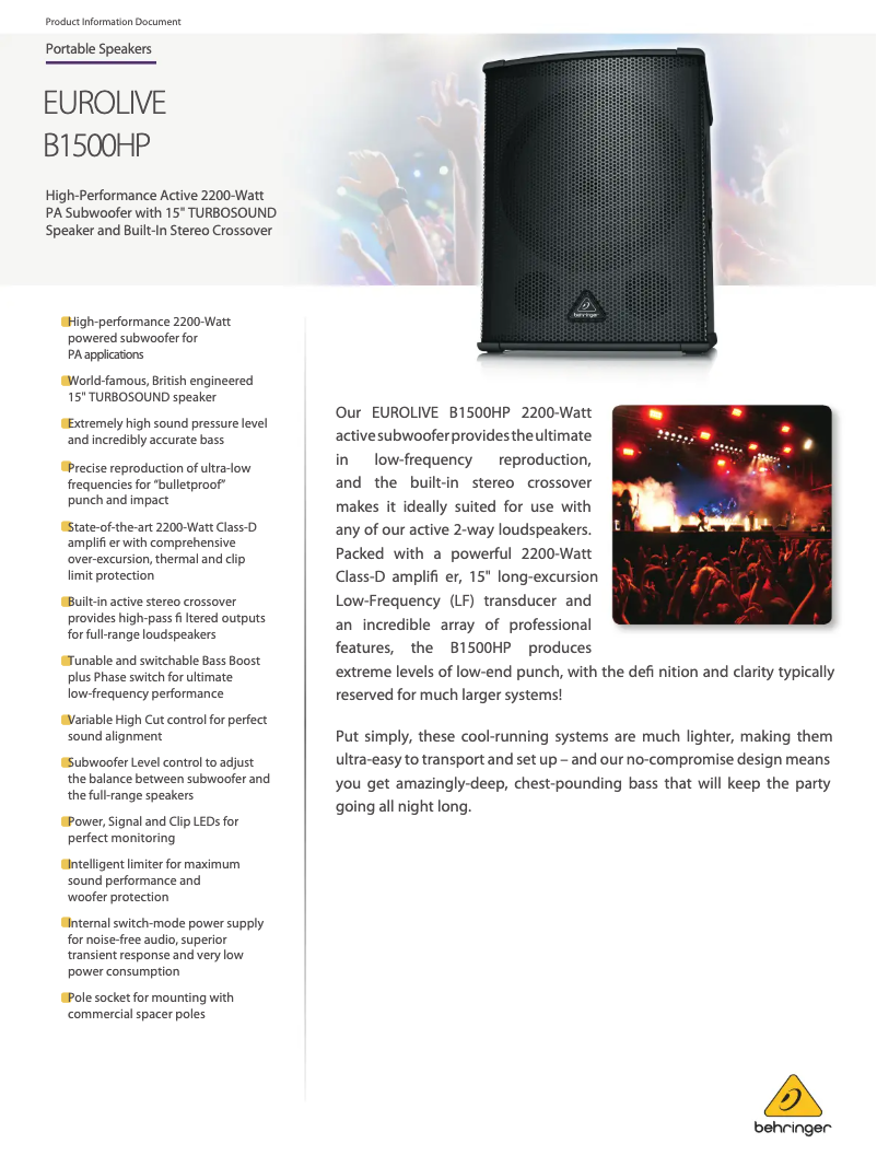 Image de la première page du manuel de l'appareil Eurolive B1500HP