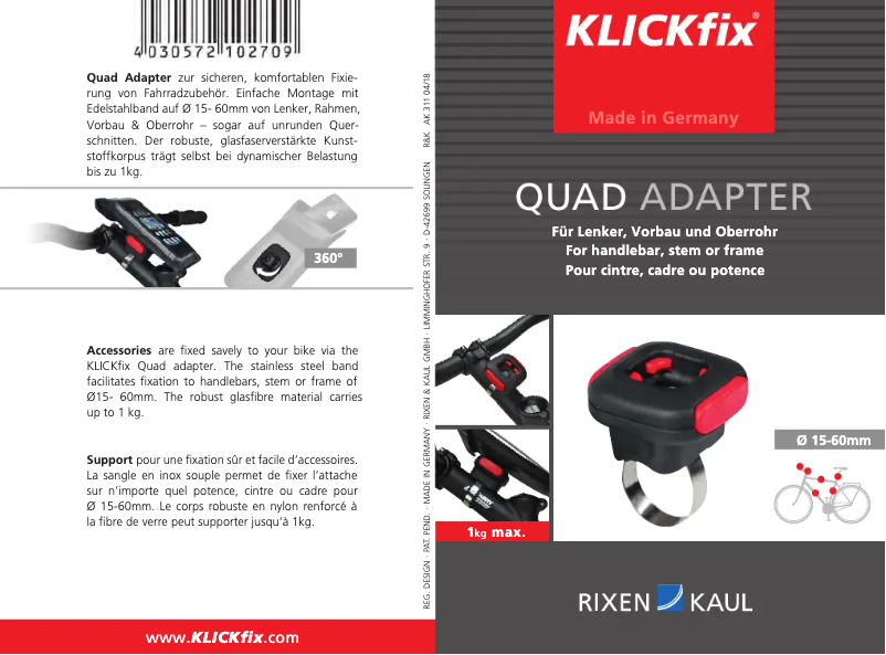 Page n°1 - Manuel utilisateur KLICKfix Quad Adapter