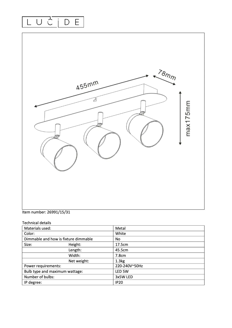 Page n°1 - Manuel utilisateur Lucide Heloïse 26991/15/31