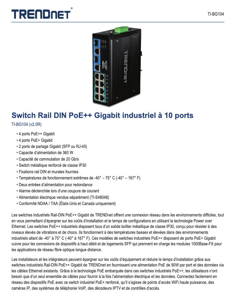 Page n°1 - Manuel utilisateur TRENDnet TI-BG104