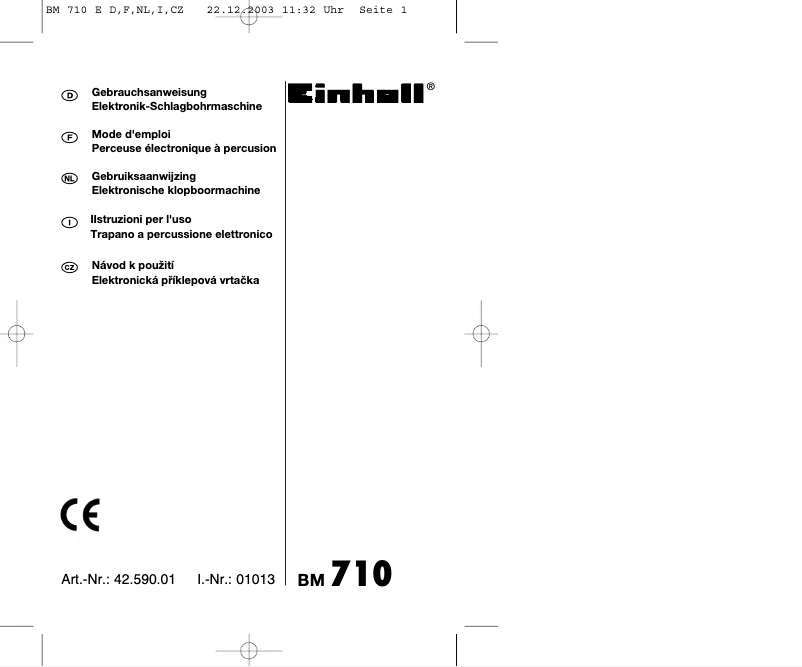 Page 1 de la notice Manuel utilisateur Einhell BM 710