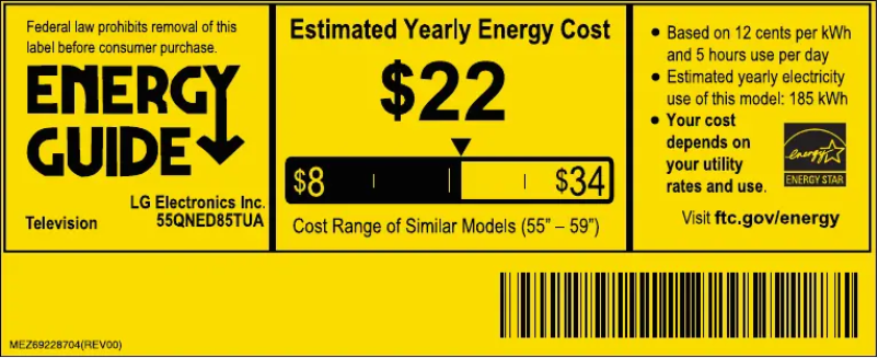Page 1 de la notice Label énergétique LG 55QNED85TUA