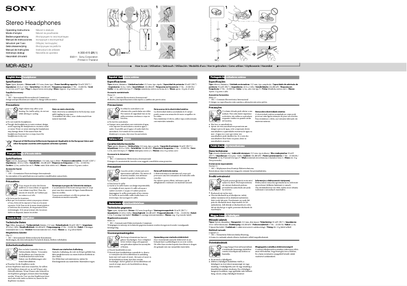 Image de la première page du manuel de l'appareil MDR-AS21