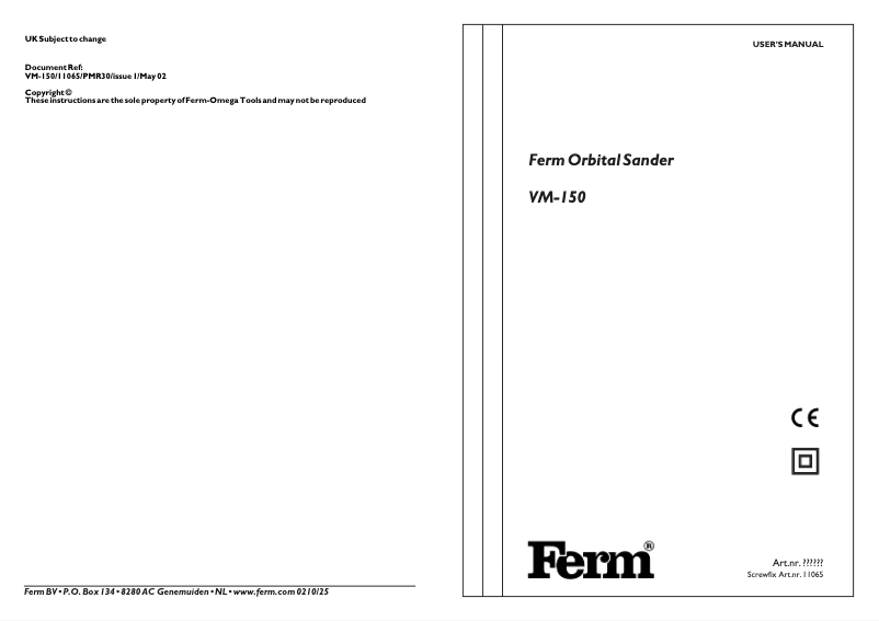 Page n°1 - Manuel utilisateur Ferm VM-150