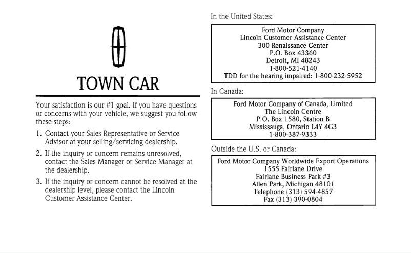 Page n°1 - Manuel utilisateur Lincoln Town Car (1997)