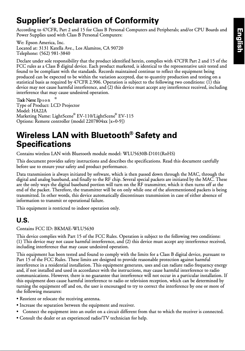 Page 1 de la notice Guide d'installation Epson LightScene EV-115