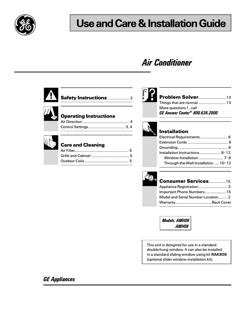 Page n°1 - Manuel d'utilisation et d'entretien GE AMH06LA