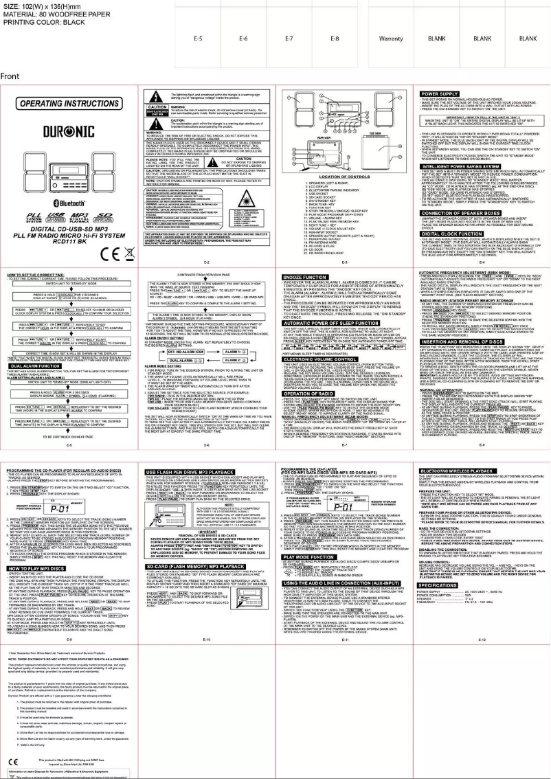 Page n°1 - Manuel utilisateur Duronic RCD111
