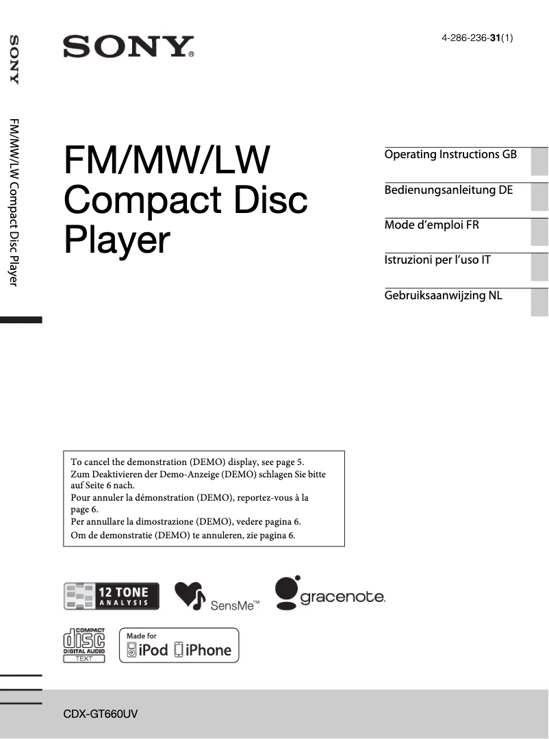 Image de la première page du manuel de l'appareil CDX-GT660UV