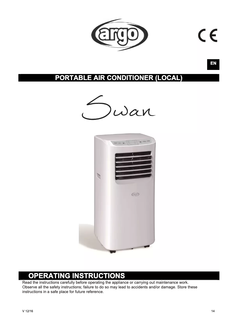 Page 1 de la notice Manuel utilisateur Argoclima Swan