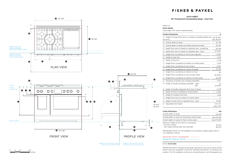 Page 1 de la notice Fiche technique Fisher & Paykel RDV3-485GD-N