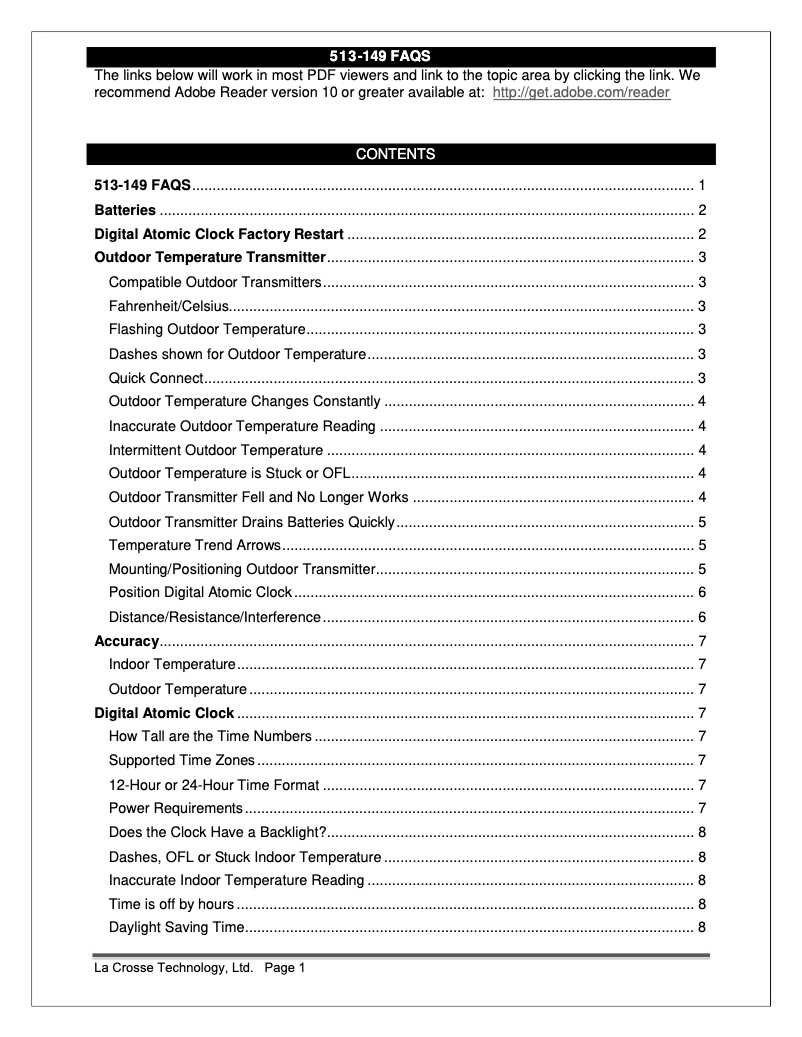 Page n°1 - FAQ La Crosse Technology 513-149