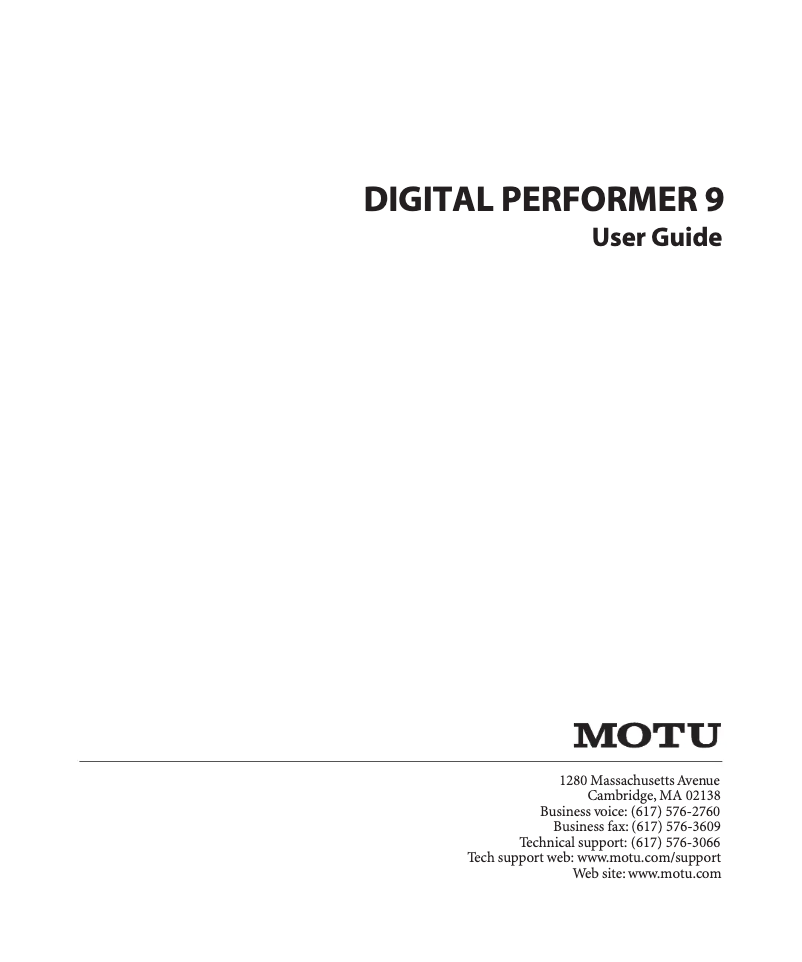 Imagen de la primera página del manual del dispositivo Digital Performer 9