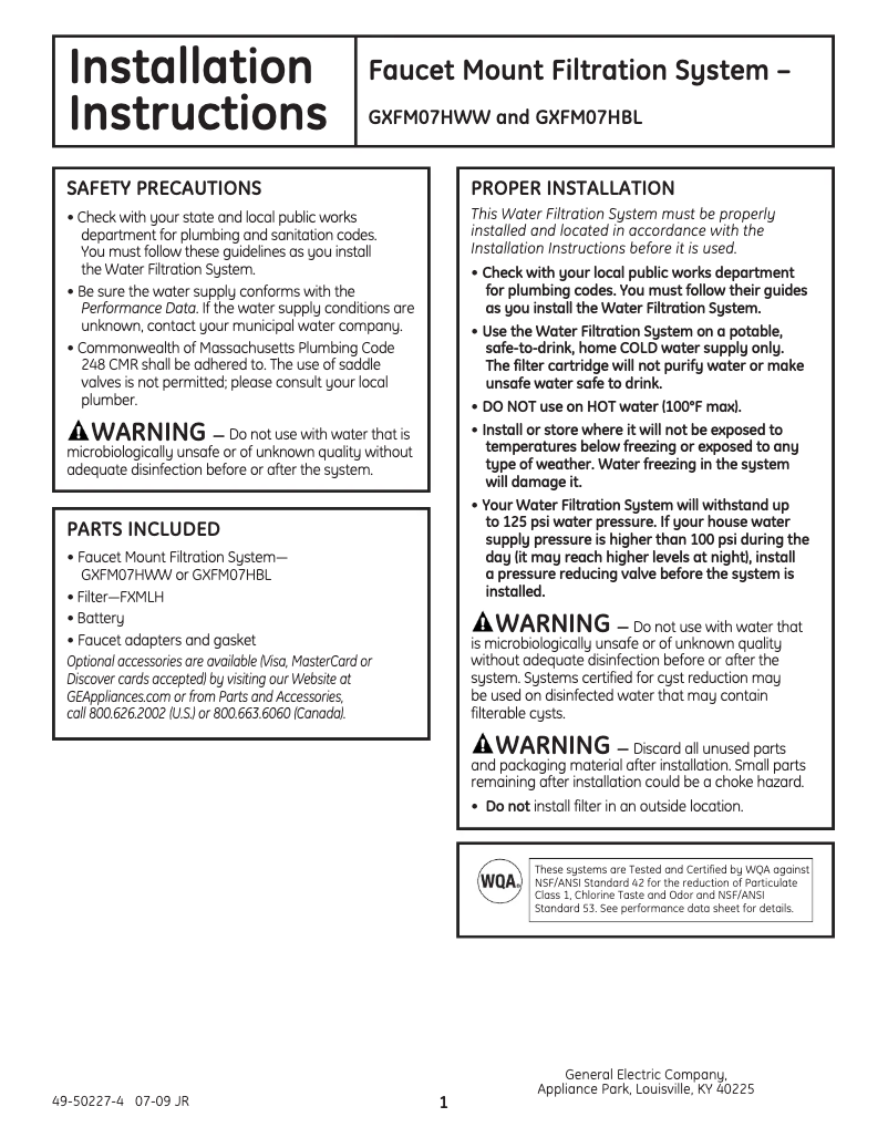 Image de la première page du manuel de l'appareil GXFM07HWW