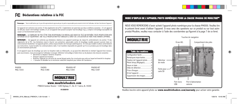 Page 1 de la notice Manuel utilisateur Moultrie M-8000i