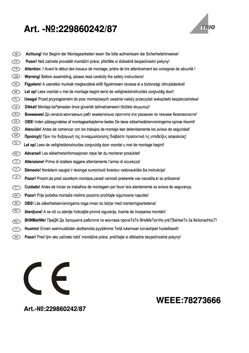 Page 1 de la notice Manuel utilisateur Trio Lighting Don 229860287