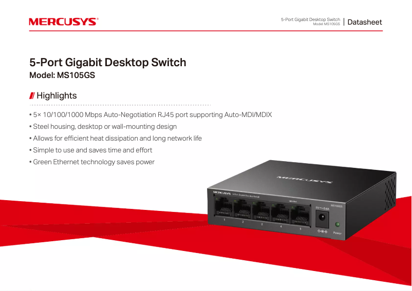 Página 1 del manual Ficha técnica Mercusys MS105GS