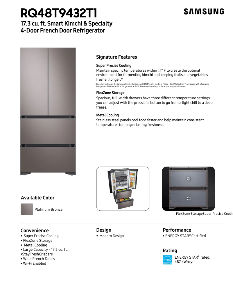 Page 1 de la notice Fiche technique Samsung RQ48T9432T1