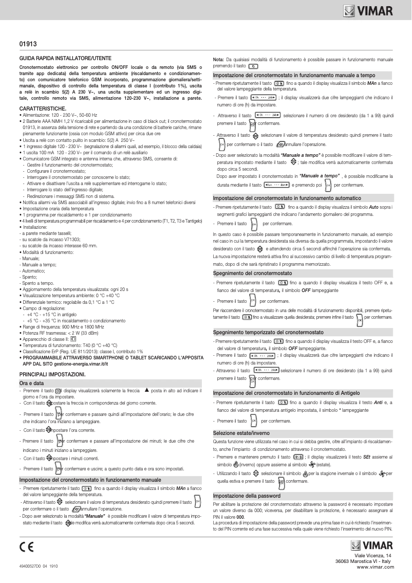 Page 1 de la notice Instructions / montage Vimar 01913.14