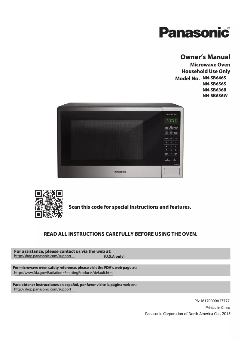 Page 1 de la notice Manuel utilisateur Panasonic NN-SB646S