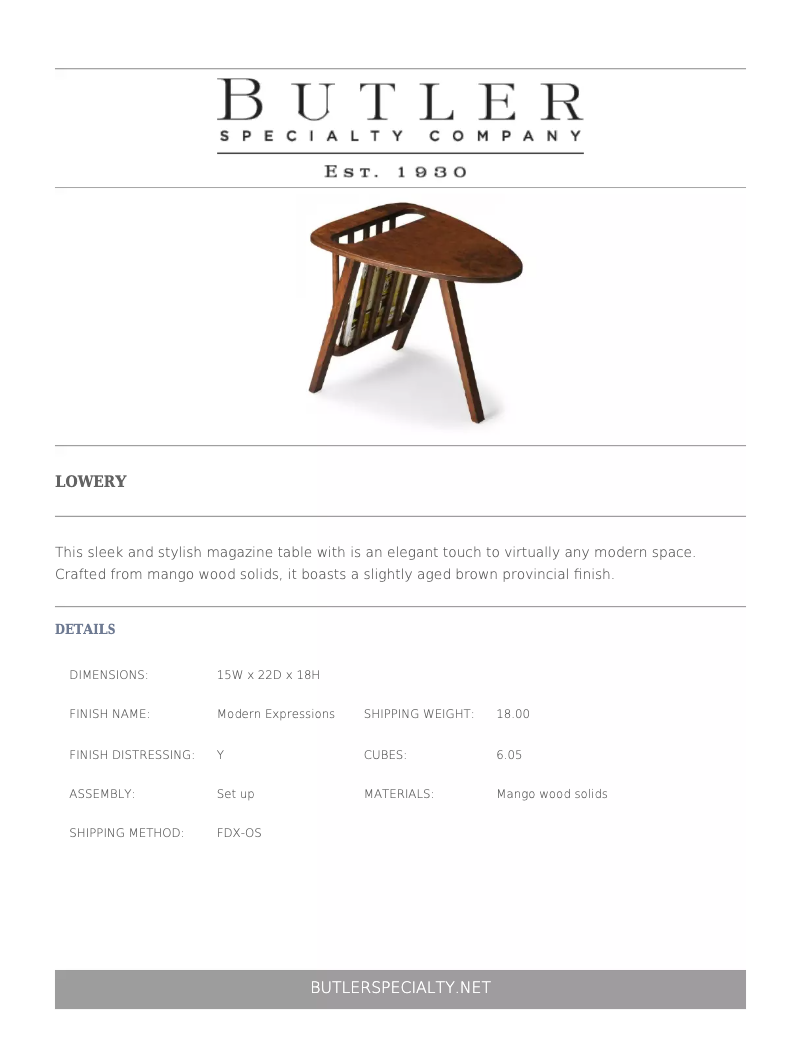 Page 1 de la notice Manuel utilisateur Butler Lowery