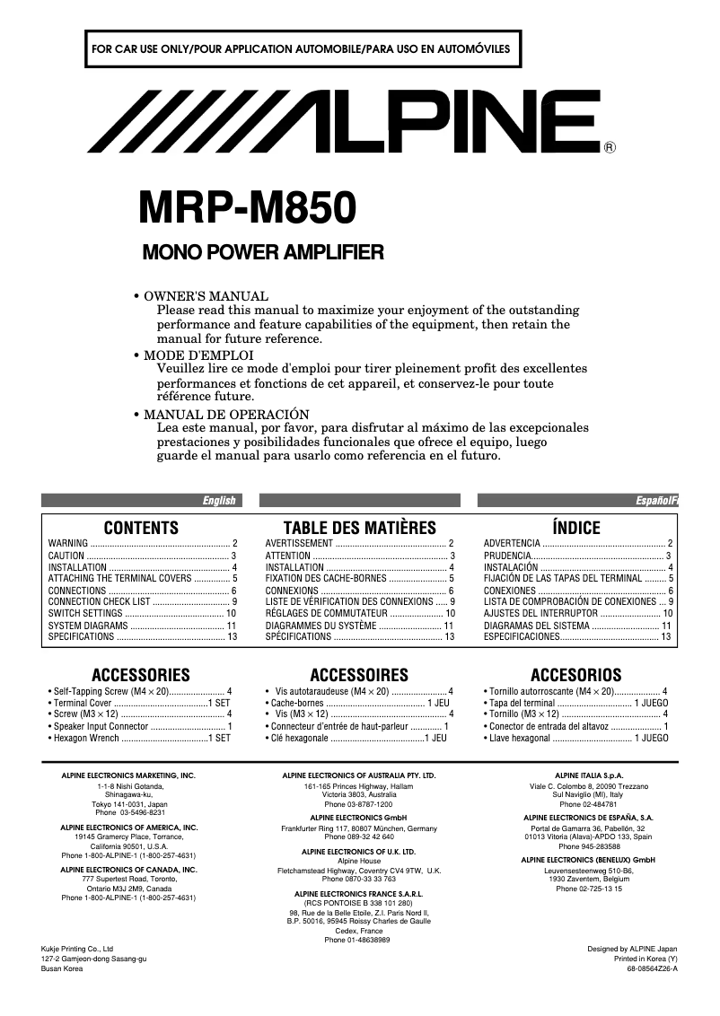 Page 1 de la notice Manuel utilisateur Alpine MRP-M850
