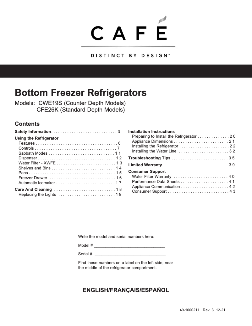 Page 1 de la notice Guide d'installation GE CFE26KP2NS1