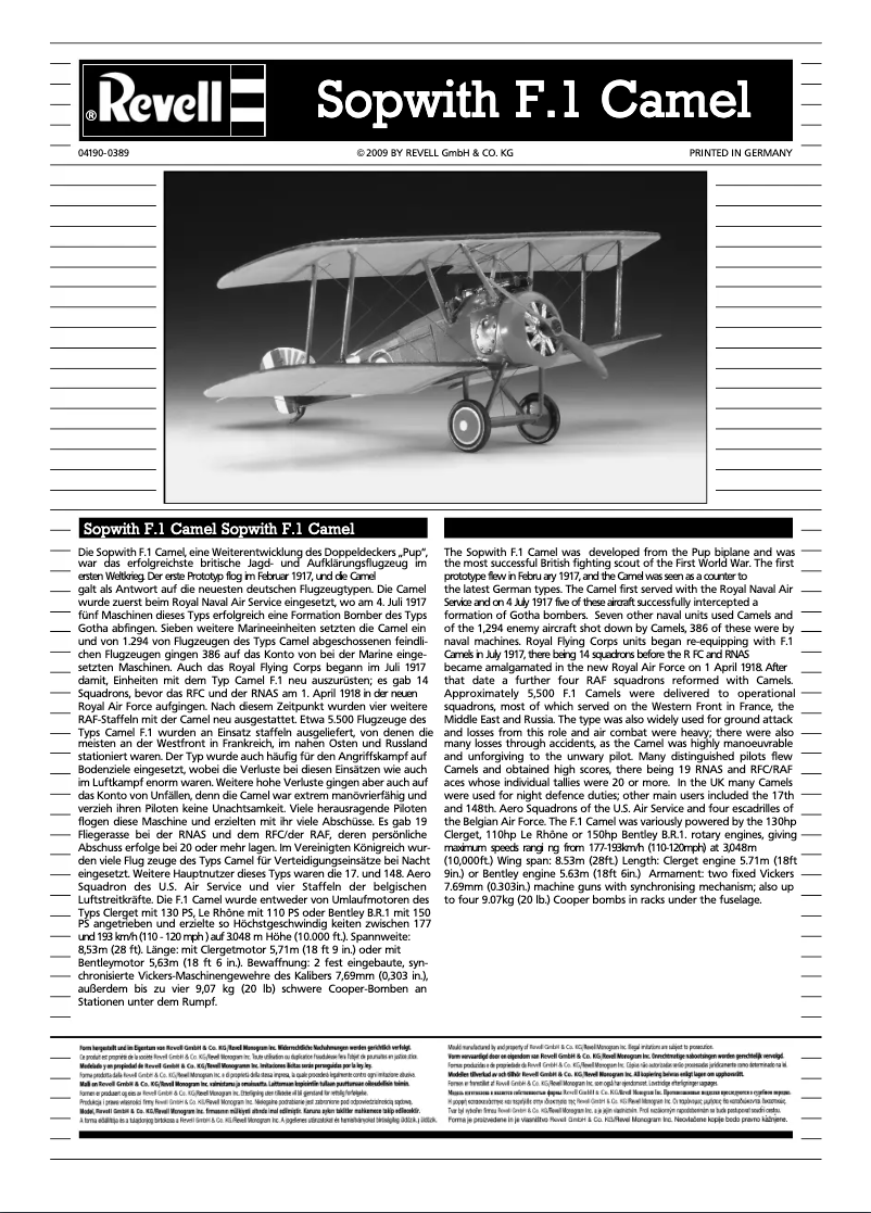 Page 1 de la notice Manuel utilisateur Revell Sopwith F1 Camel