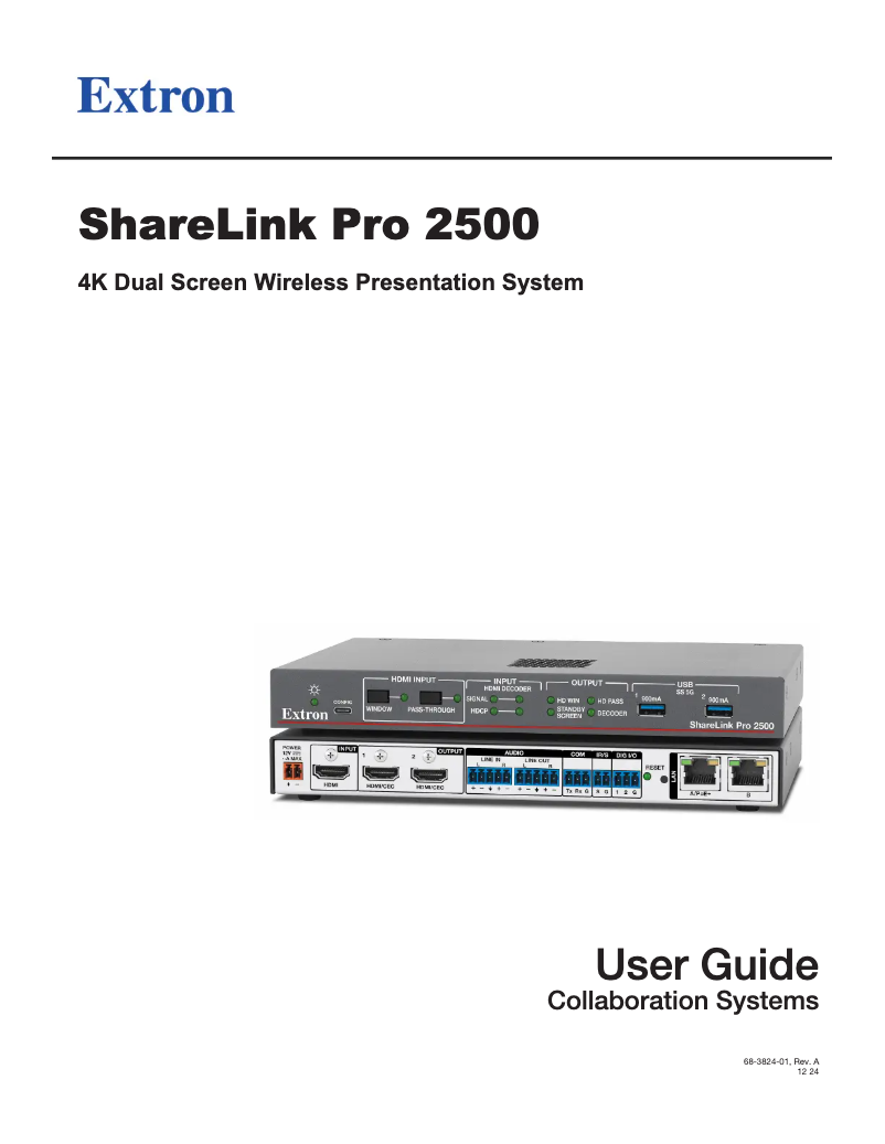 Page 1 de la notice Manuel utilisateur Extron ShareLink Pro 2500