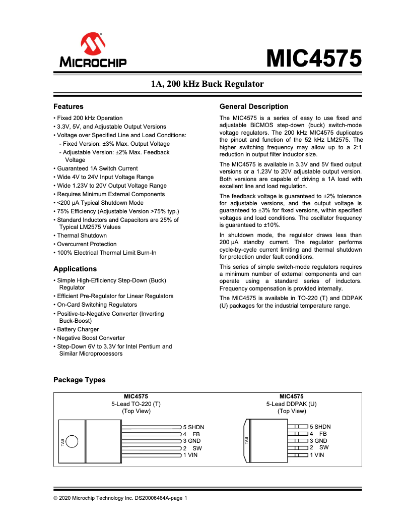 Page 1 de la notice Manuel utilisateur Microchip MIC4575