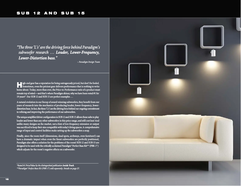 Page 1 de la notice Fiche technique Paradigm SUB 12