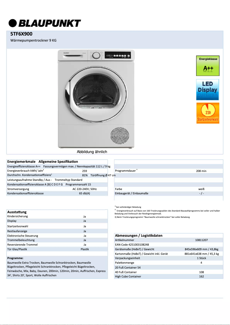 Page n°1 - Fiche technique Blaupunkt 5TF6X900