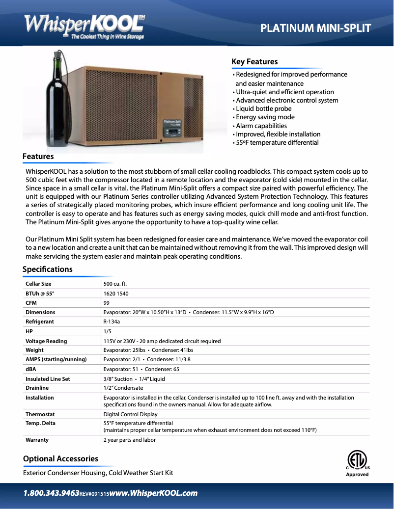 Page n°1 - Fiche technique WhisperKOOL S-WKPSMINI-115-3