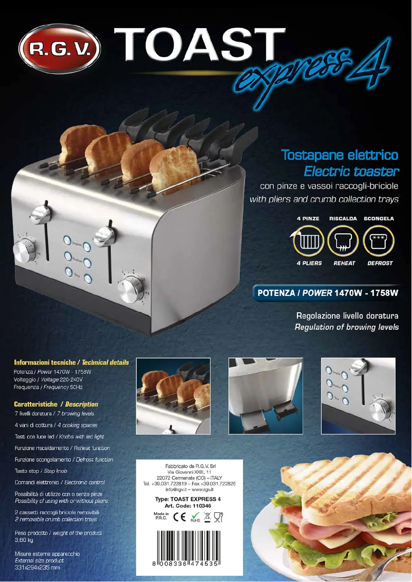 Page 1 de la notice Fiche technique RGV Toast Express 4