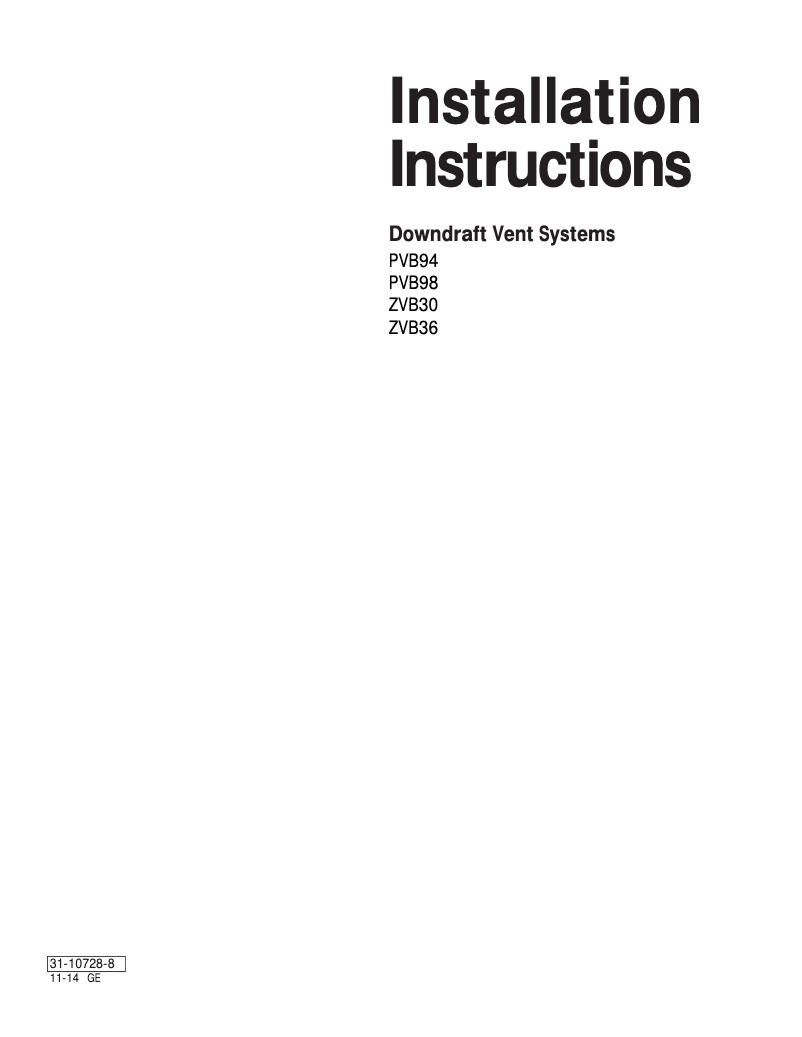 Page 1 of the manual Installation Guide GE Profile PVB94DTBB