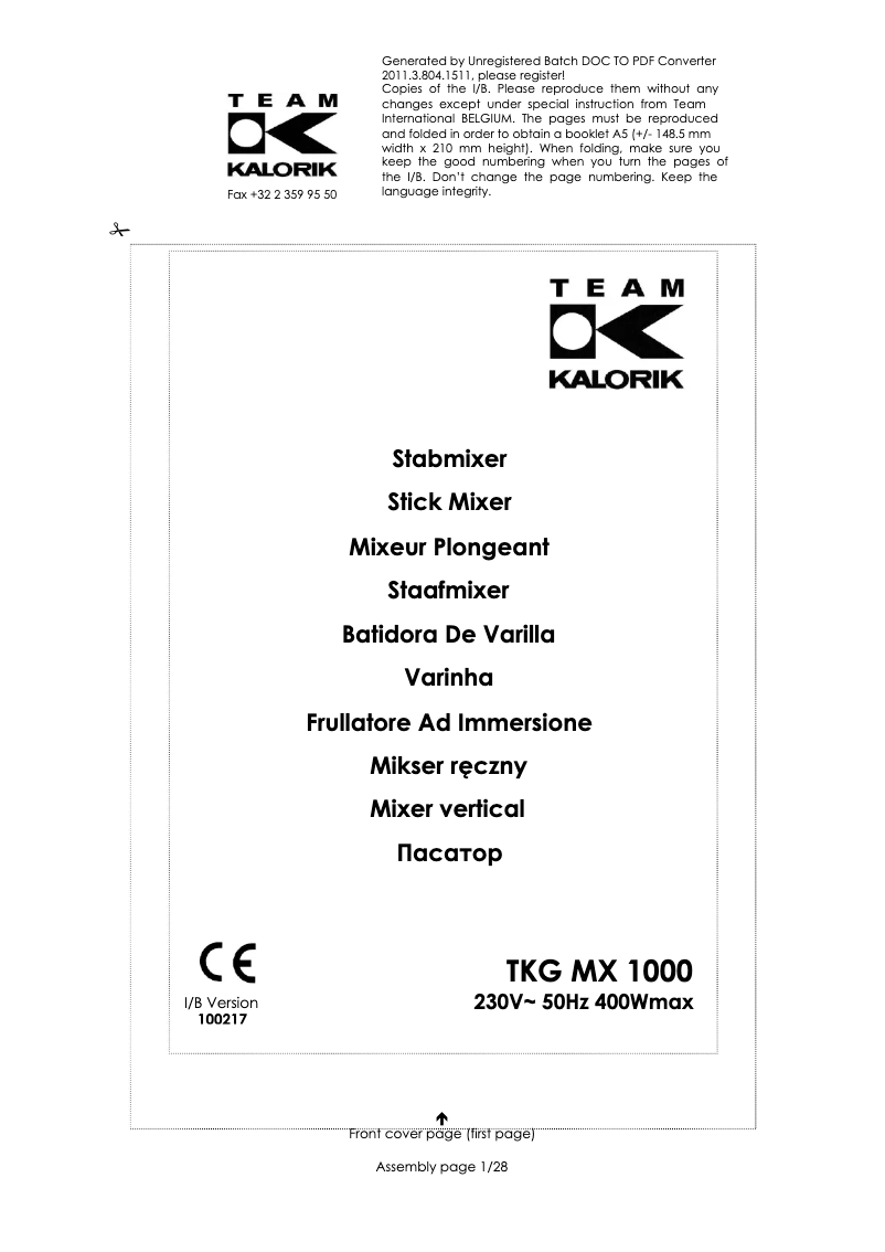 Page n°1 - Manuel utilisateur Kalorik TKG MX 1000