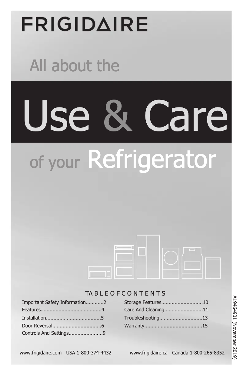 Page n°1 - Manuel d'utilisation et d'entretien Frigidaire FFHT1824US