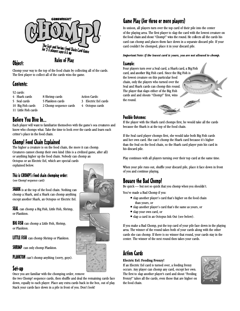 Page 1 de la notice Manuel utilisateur Gamewright Chomp!