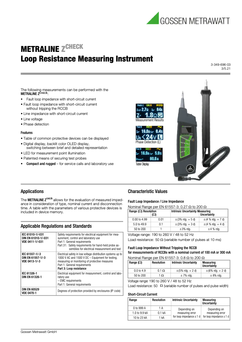 Image de la première page du manuel de l'appareil Metraline Z Check