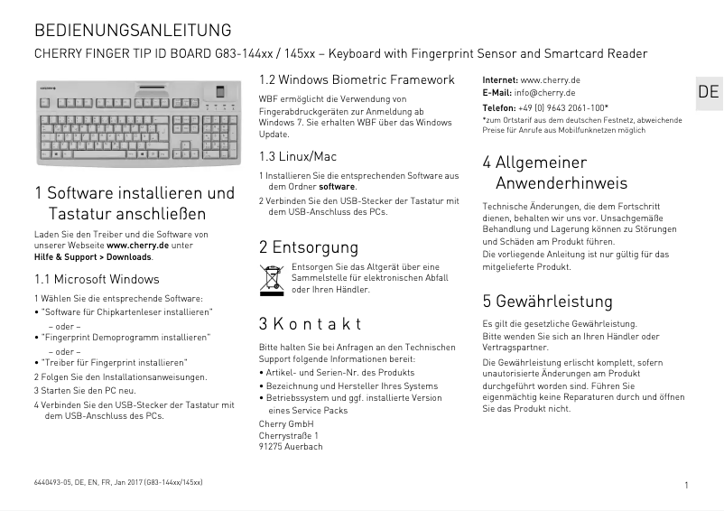 Image de la première page du manuel de l'appareil FingerTIP ID Board G83-14500