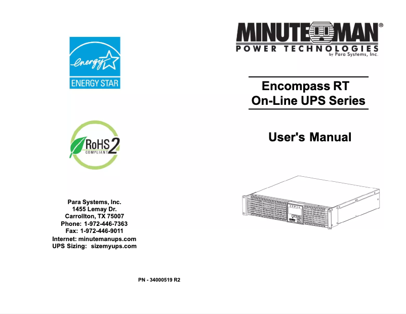 Page n°1 - Manuel utilisateur Minuteman EC2000RT2U