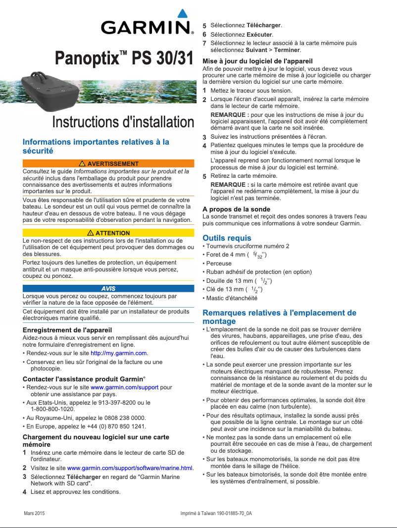 Page n°1 - Guide d'installation Garmin Panoptix PS30
