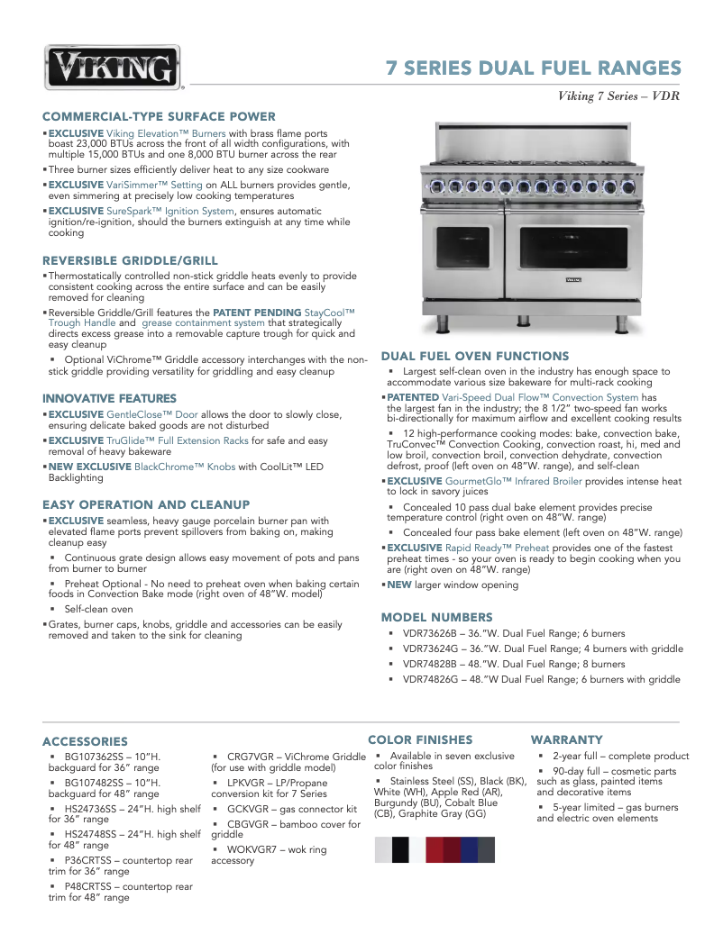Página 1 del manual Ficha técnica Viking VDR74828BCB