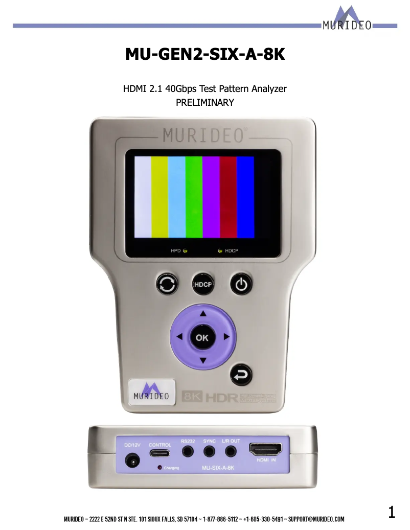Page 1 de la notice Manuel utilisateur Murideo MU-GEN2-SIX-A-8K