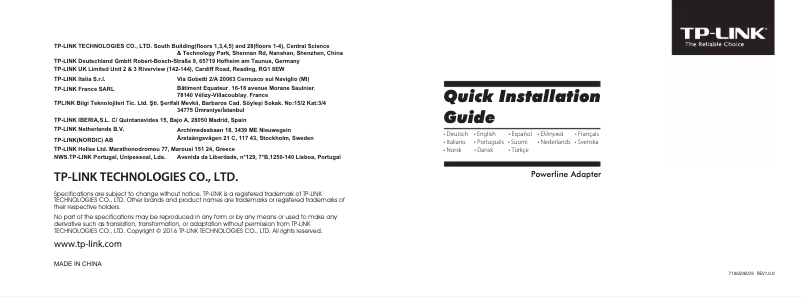 Page 1 de la notice Guide d'installation TP-Link TL-PA9020P