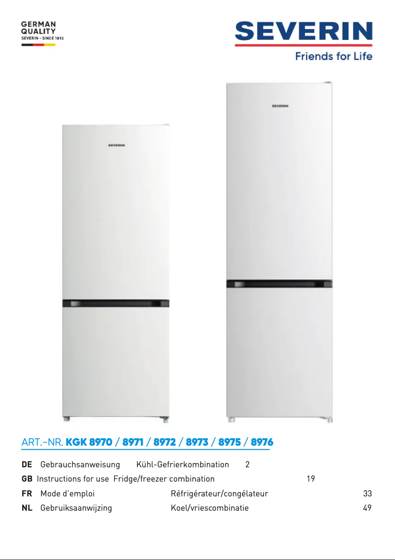 Page n°1 - Manuel utilisateur Severin KGK 8976