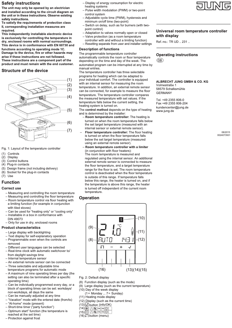 Page n°1 - Manuel utilisateur JUNG TRUDLS231
