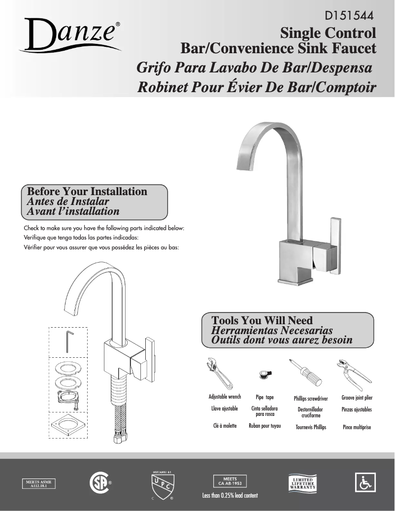 Page 1 de la notice Manuel utilisateur Danze D151644
