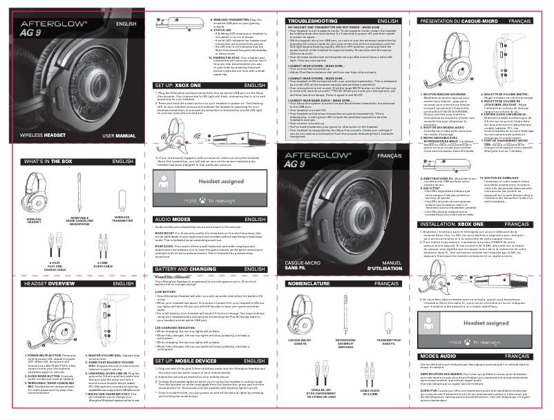 Page n°1 - Manuel utilisateur PDP Afterglow AG 9 Premium